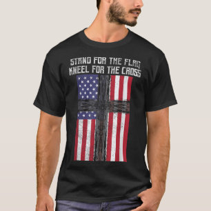 Stand Flag Kneel Cross Gott Jesus America US Chris T-Shirt