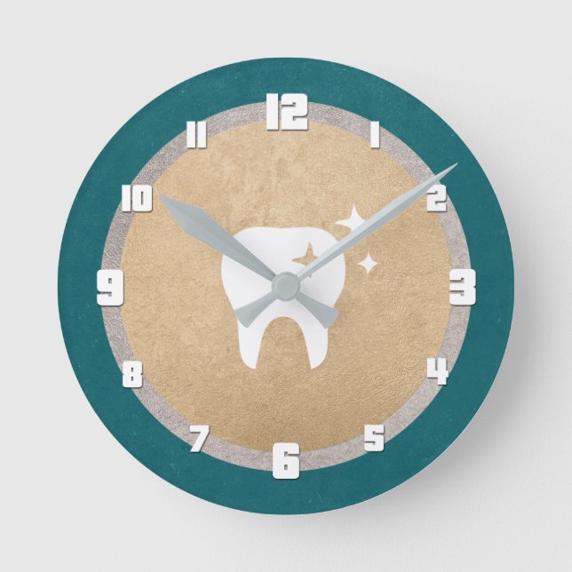 Stand | Gold & Silver Cyan Dental Runde Wanduhr (Vorderseite)