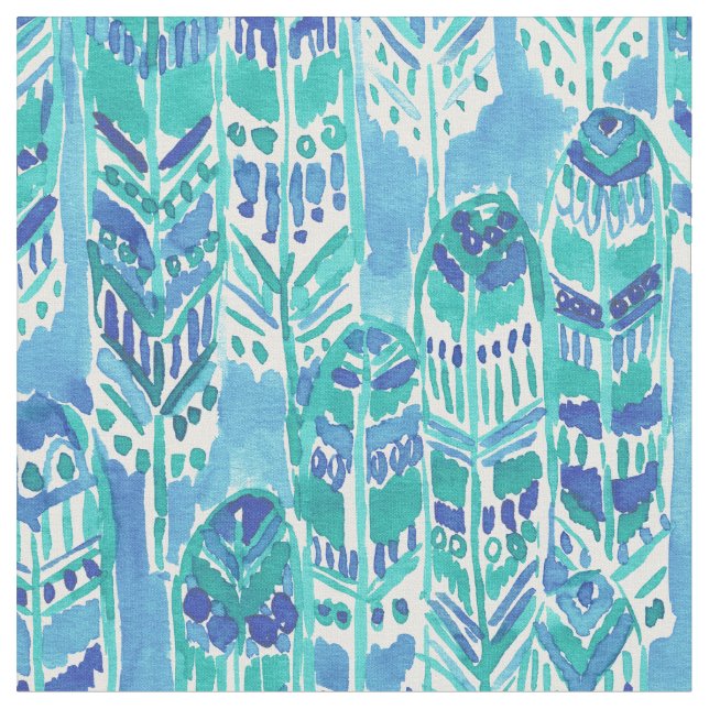 STAND HOHES Aqua Stammes- Boho Chic-Federn Stoff (Nahaufnahme)