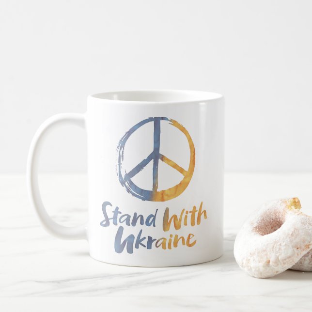 Stand mit der Ukraine - FRIEDENSsymbolische Staats Kaffeetasse (Mit Donut)