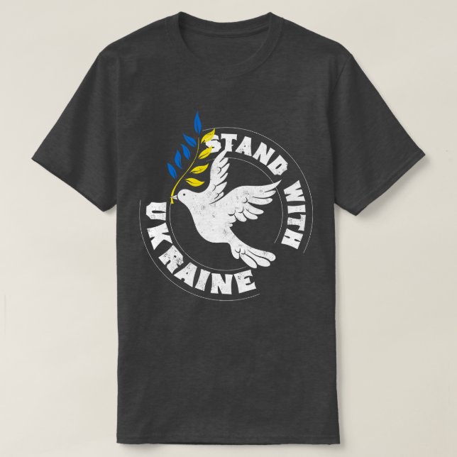 Stand mit der Ukraine-Friedenstruppe T-Shirt (Design vorne)