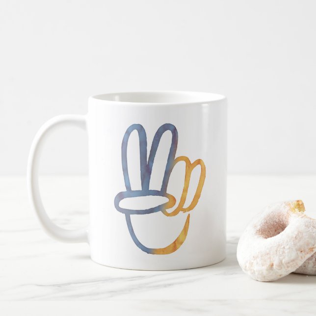 Stand mit der Ukraine - FRIEDENSymbol V-Signierfre Kaffeetasse (Mit Donut)