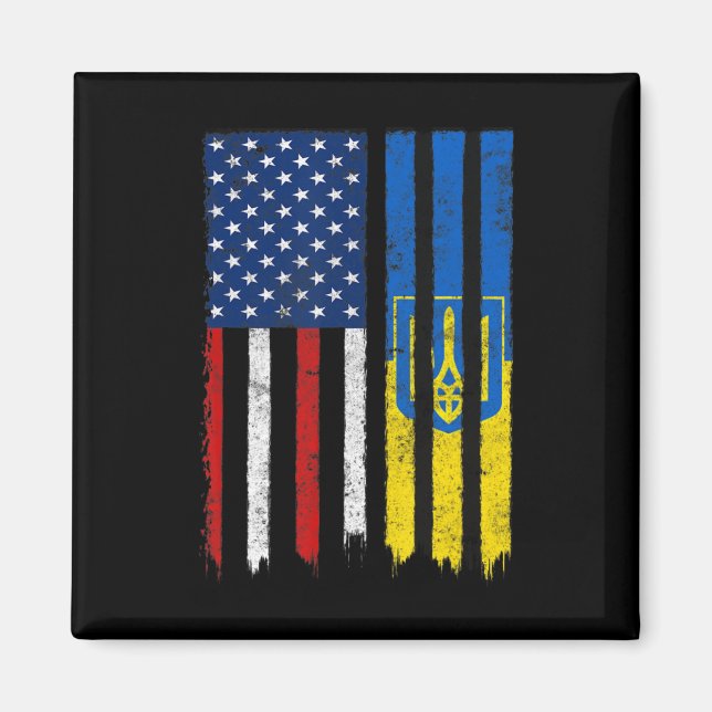 Stand mit ukrainischem amerikanischem Flaggenstolz Magnet (Vorne)