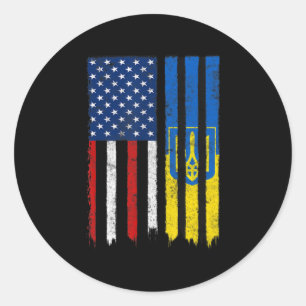 Stand mit ukrainischem amerikanischem Flaggenstolz Runder Aufkleber