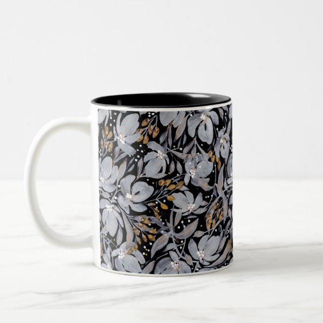 Stand Out-Silver und Gold auf Schwarz-Kunst-Flora Zweifarbige Tasse (Links)