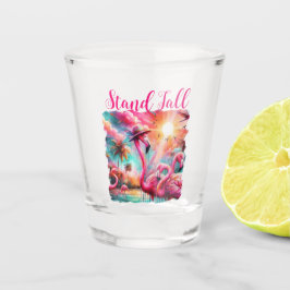 Stand Tal Tropical Pink Flamingos Palm Trees Sun Schnapsglas