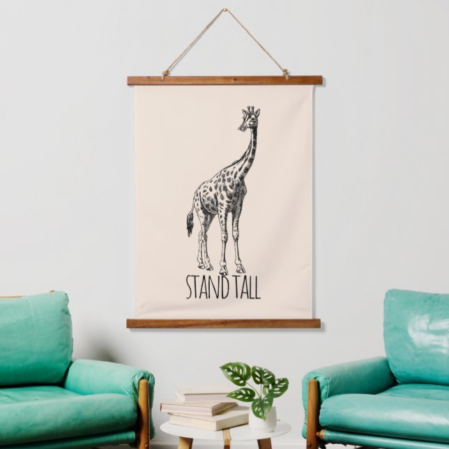 Stand Tall Graceful Giraffe Wandteppich Mit Holzrahmen (Wohnzimmer)
