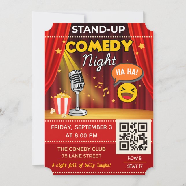 Stand-Up-Comedy-Abend-Ticket | QR-Code-Einladung Einladung (Vorderseite)