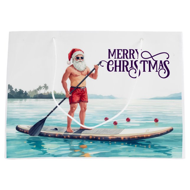 Stand-Up Paddle Santa — Coastal Christmas Holiday Große Geschenktüte (Vorderseite)