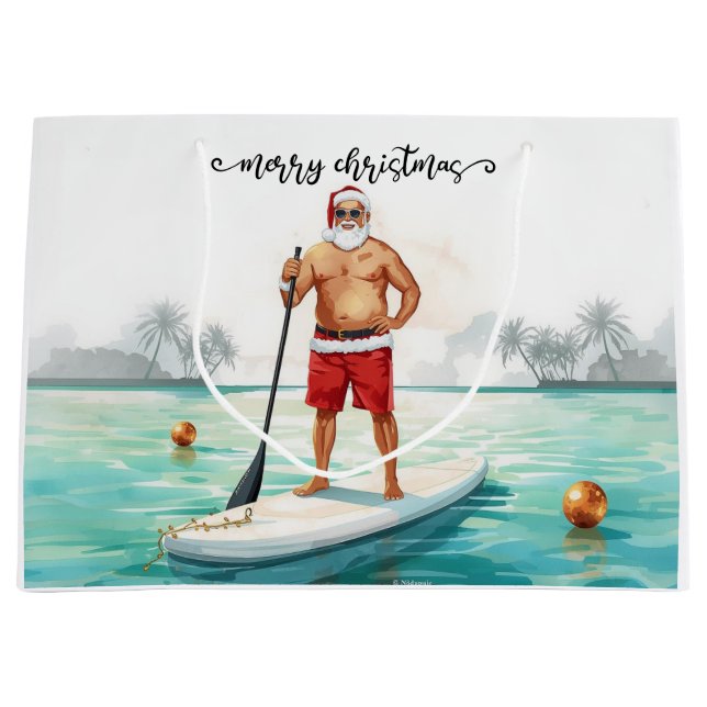 Stand-Up Paddle Santa — Coastal Christmas Holiday Große Geschenktüte (Vorderseite)