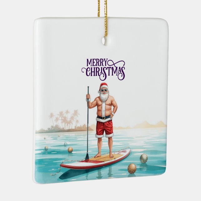 Stand-Up Paddle Santa — Coastal Christmas Holiday Keramikornament (Rechts)