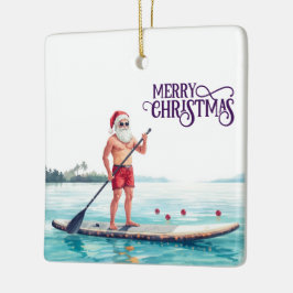 Stand-Up Paddle Santa — Coastal Christmas Holiday Keramikornament