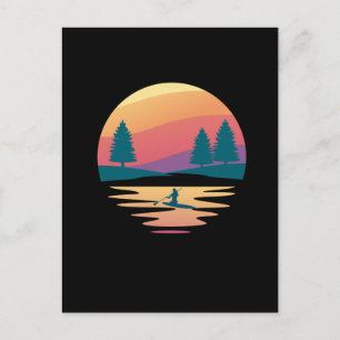 Stand Up Paddling SUP Board Mountain Lake, Sunset Postkarte