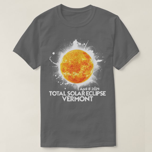 Stand VERMONT 2024 American Total Solar Eclipse T-Shirt (Design vorne)