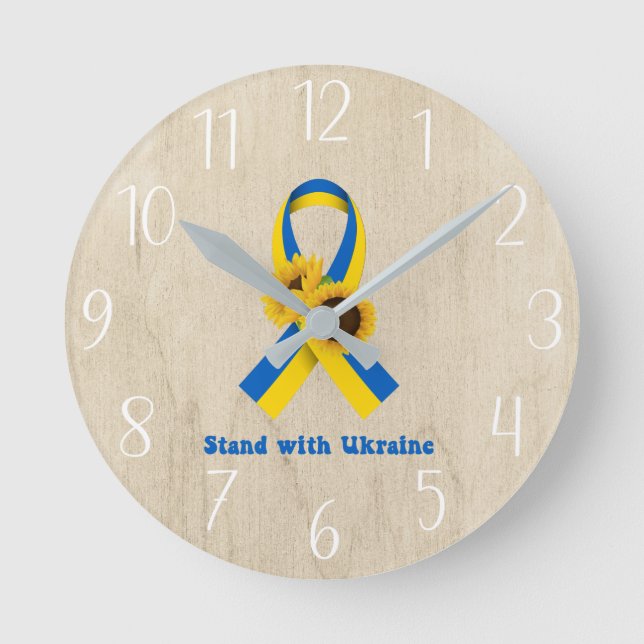 Stand With Ukraine Support Ribbon Runde Wanduhr (Vorderseite)