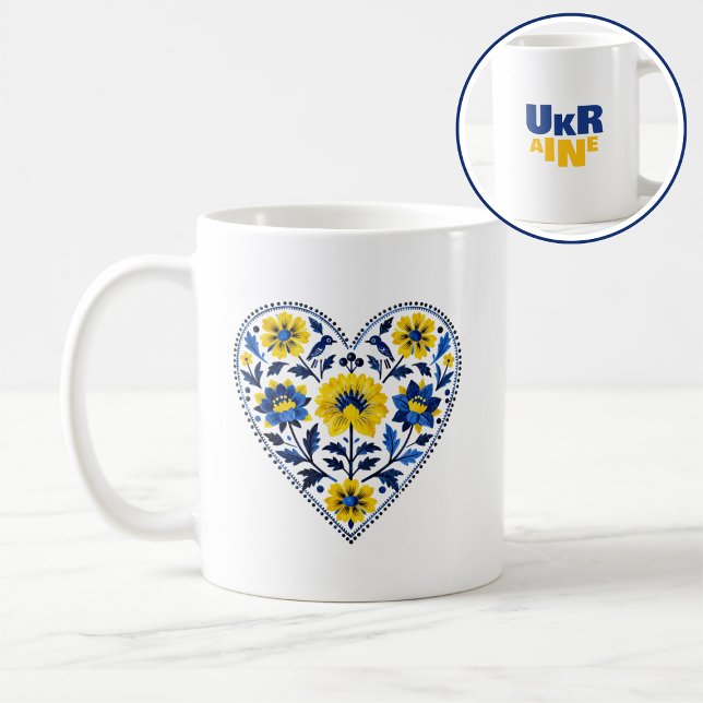 Stand with Ukraine traditional petrykivka painting Kaffeetasse (Von Creator hochgeladen)