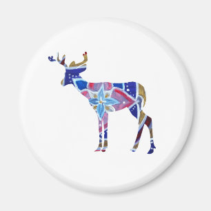 Standard, 5,7 cm Round Magnet Mandala Deer