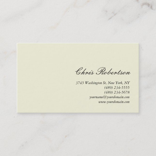 Standard Beige Calligraphy Script Business Card Visitenkarte (Vorderseite)