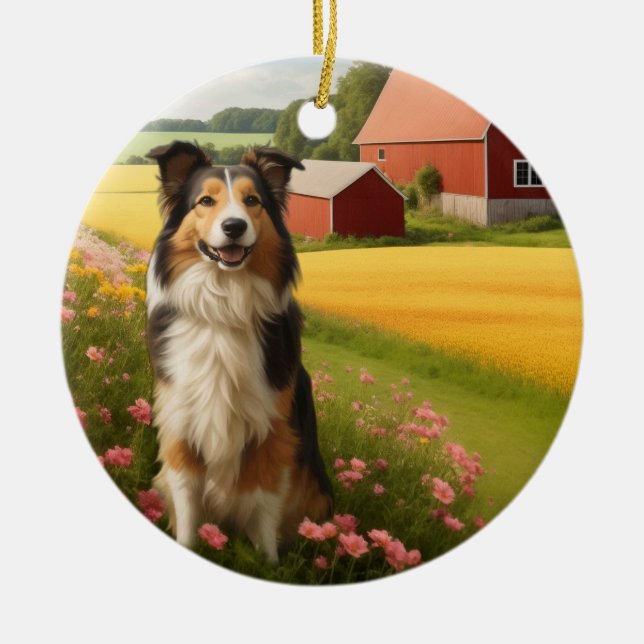 Standard-Collie in der Landwirtschaft Keramik Ornament (Vorne)