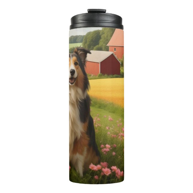Standard-Collie in der Landwirtschaft Thermosbecher (Vorderseite)
