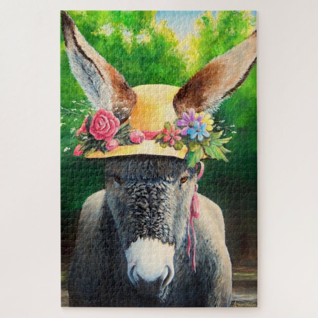 Standard-Donkey/Burro in Rose/daisy-Blume, dass Puzzle (Vertikal)