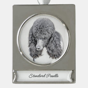 Standard Poodle Black Parti Malerei - Hunde Art Si Banner-Ornament Silber