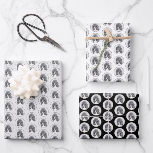 Standard Poodle Black Parti Painting - Dog Art Geschenkpapier Set (Vorderseite)