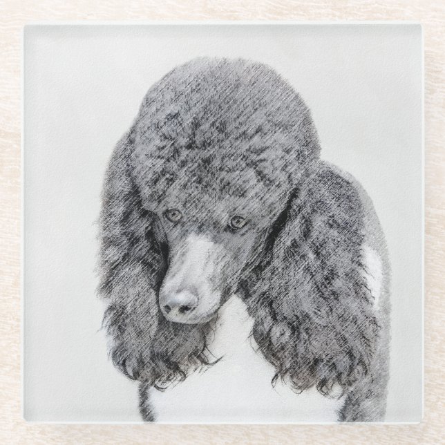 Standard Poodle Black Parti Painting - Dog Art Glasuntersetzer (Vorderseite)