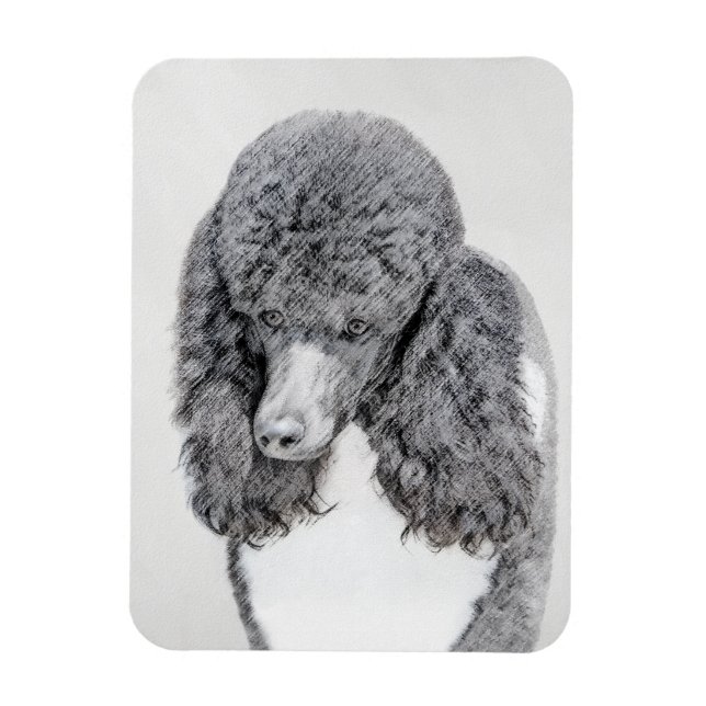 Standard Poodle Black Parti Painting - Dog Art Magnet (Vertikal)