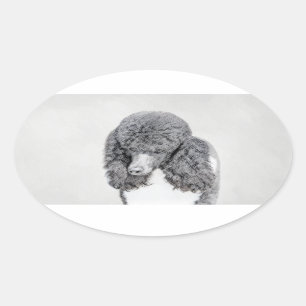 Standard Poodle Black Parti Painting - Dog Art Ovaler Aufkleber