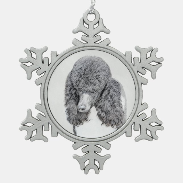 Standard Poodle Black Parti Painting - Dog Art Schneeflocken Zinn-Ornament (Vorderseite)