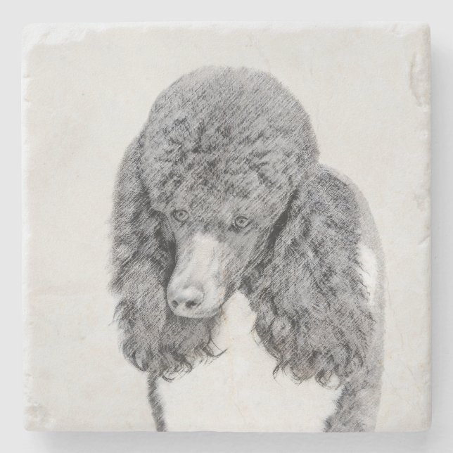Standard Poodle Black Parti Painting - Dog Art Steinuntersetzer (Vorderseite)