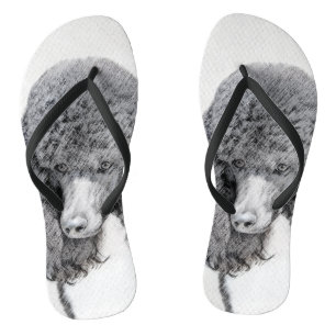 Standard Poodle Black Parti Painting - Hund Art Flip Flops