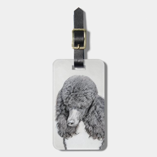 Standard Poodle Black Parti Painting - Hund Art Gepäckanhänger (Vorderseite vertikal)