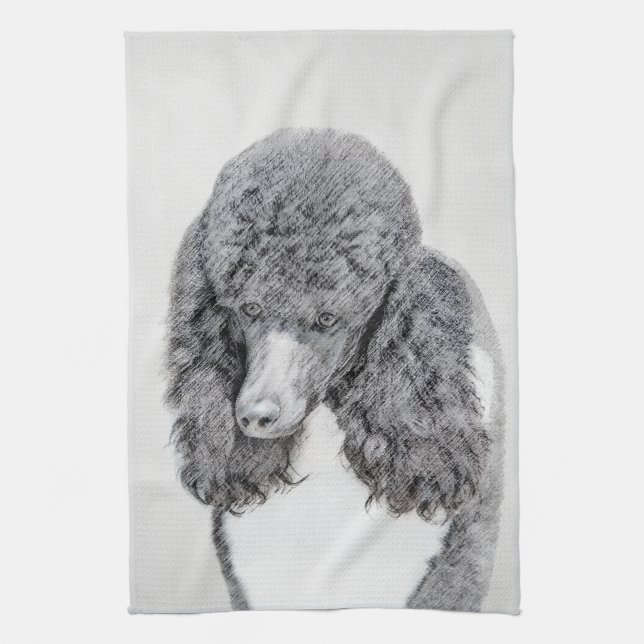 Standard Poodle Black Parti Painting - Hund Art Geschirrtuch (Vertikal)