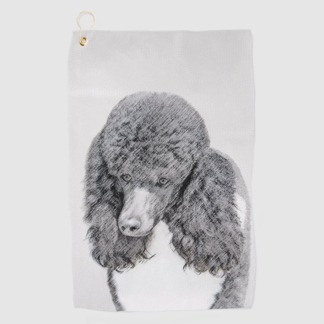 Standard Poodle Black Parti Painting - Hund Art Golfhandtuch (Vorderseite)