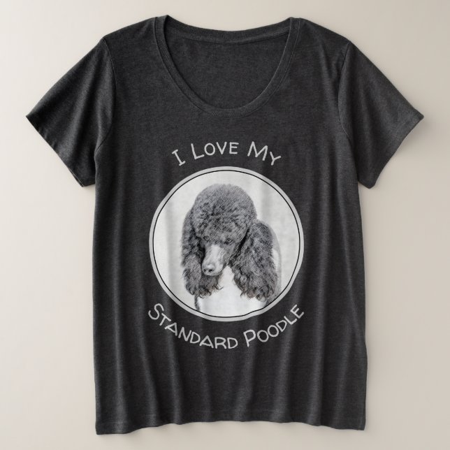 Standard Poodle Black Parti Painting - Hund Art Große Größe T-Shirt (Design vorne)
