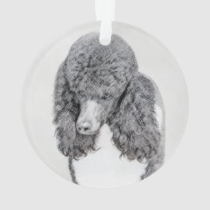 Standard Poodle Black Parti Painting - Hund Art Ornament