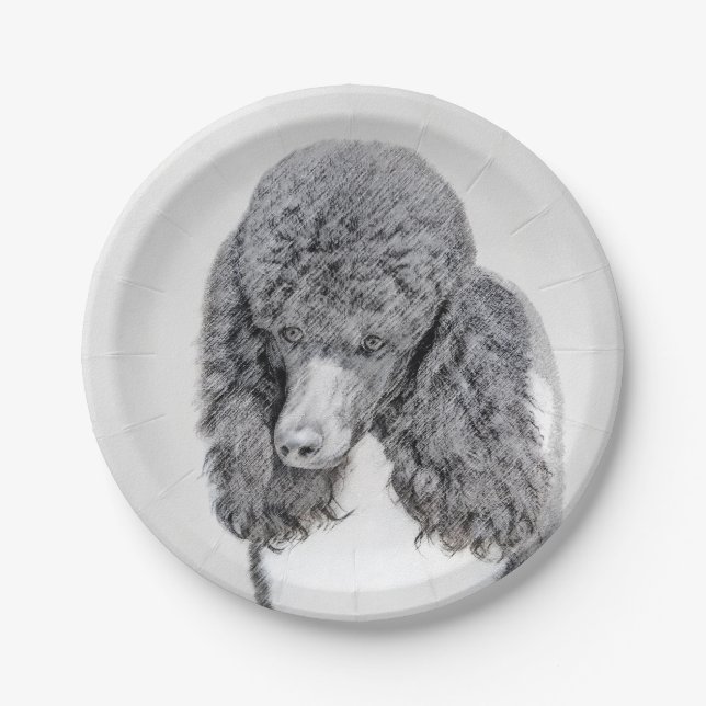 Standard Poodle Black Parti Painting - Hund Art Pappteller (Vorderseite)
