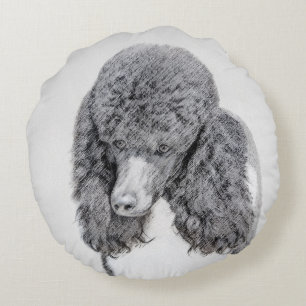 Standard Poodle Black Parti Painting - Hund Art Rundes Kissen