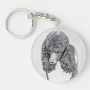 Standard Poodle Black Parti Painting - Hund Art Schlüsselanhänger