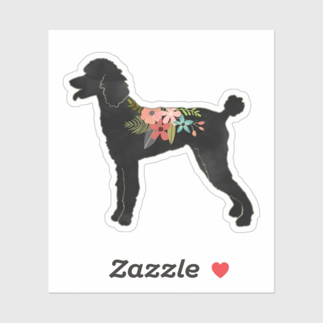 Standard Poodle Dog Breed Boho Floral Silhouette Aufkleber (Blatt)