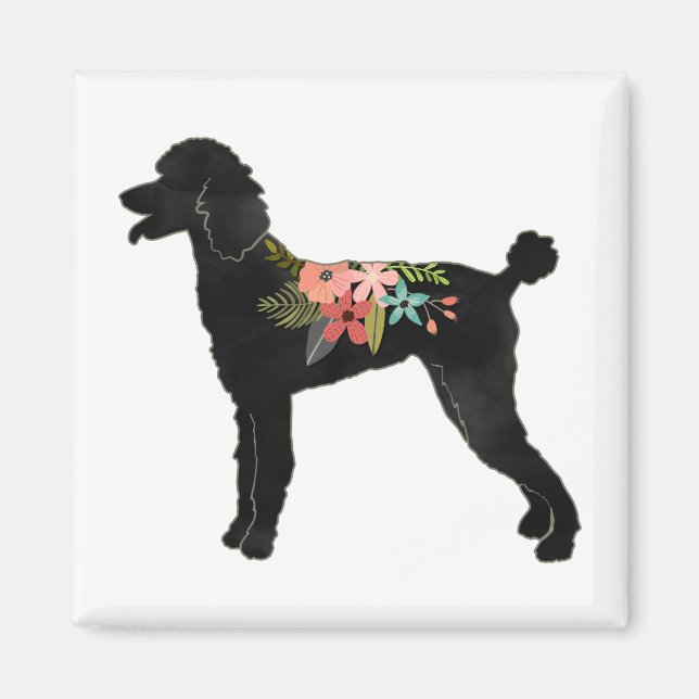 Standard Poodle Dog Breed Boho Floral Silhouette Magnet (Vorne)