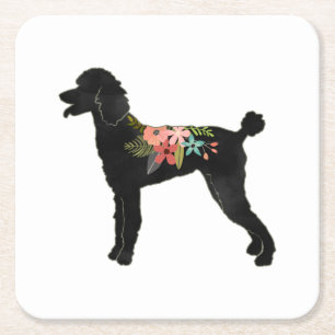 Standard Poodle Dog Breed Boho Floral Silhouette Rechteckiger Pappuntersetzer