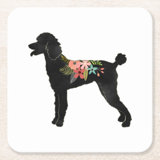 Standard Poodle Dog Breed Boho Floral Silhouette Rechteckiger Pappuntersetzer (Vorderseite)