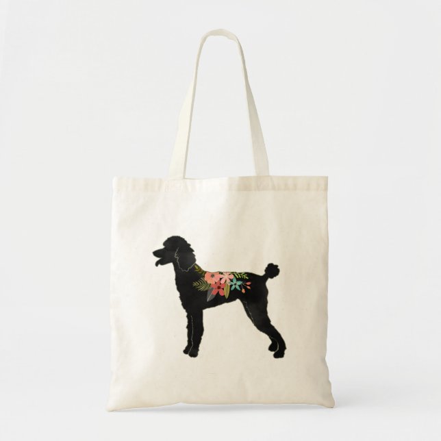 Standard Poodle Dog Breed Boho Floral Silhouette Tragetasche (Vorne)