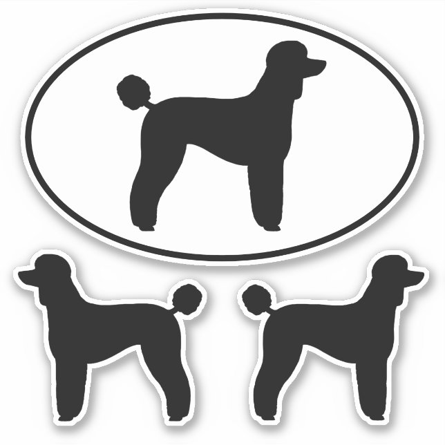 Standard Poodle Dog Silhouetten Vinyl Sticker Set (Vorderseite)