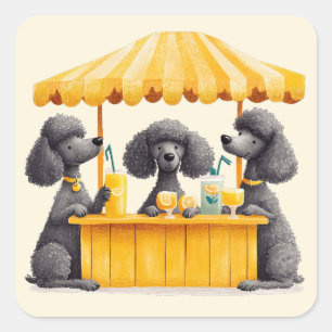 Standard Poodle Hunde, die auf einem Limonade-Stan Quadratischer Aufkleber