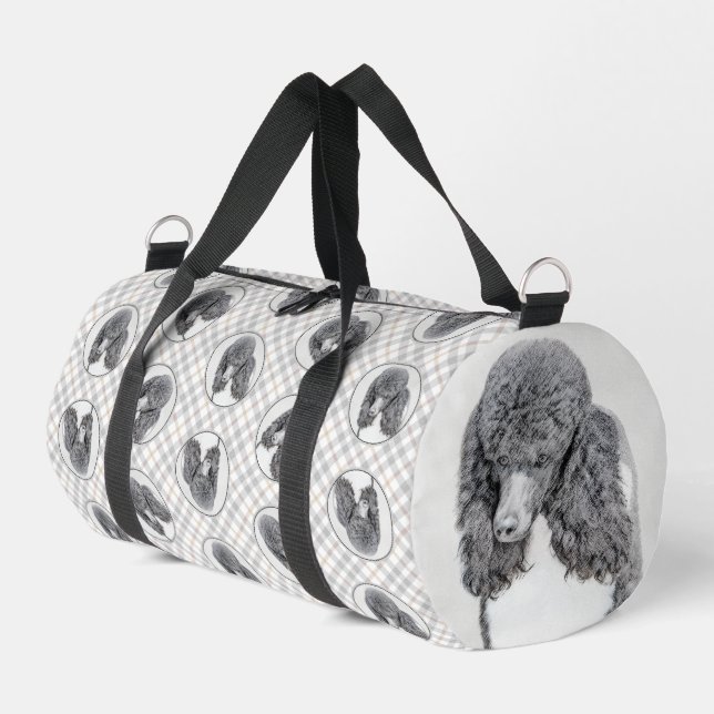 Standard Poodle Malerei Parti Schwarz-weiß Dog Art Duffle Bag (Linke Seite)