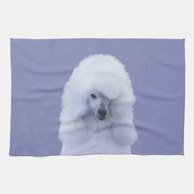 Standard Poodle White Painting - Original Dog Art Küchentuch (Horizontal)